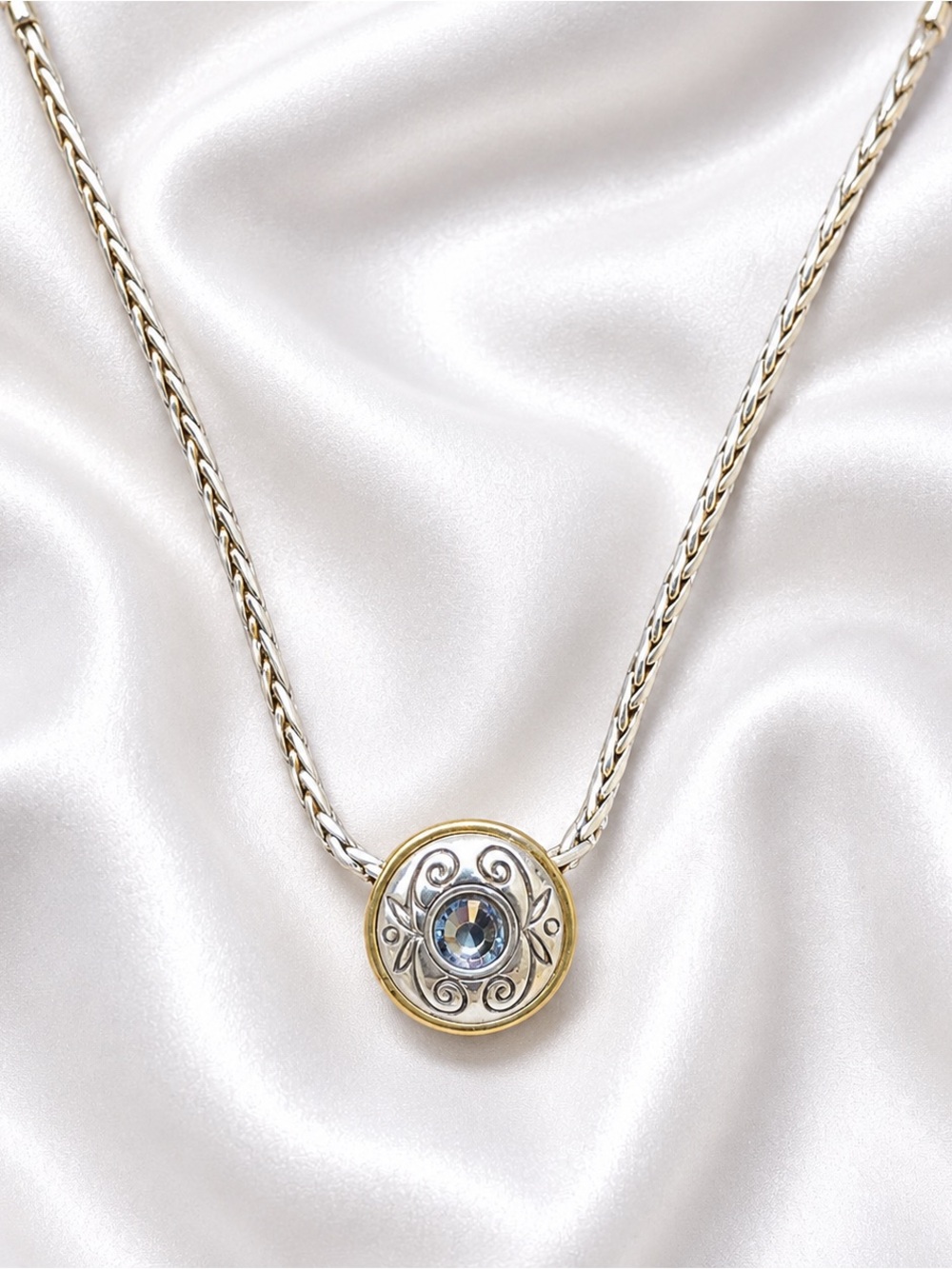 BRIGHTON Collectable Blue Crystal Decorative Bezel Slide Necklace 17"-18.75" L - Picture 2 of 13
